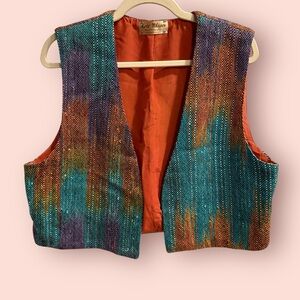 Kate Milssen Vintage Handwoven Vest Southwestern Ikat Boho Artsy Layering Piece